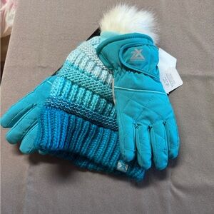 Kids Blue Winter Hat and Gloves Set